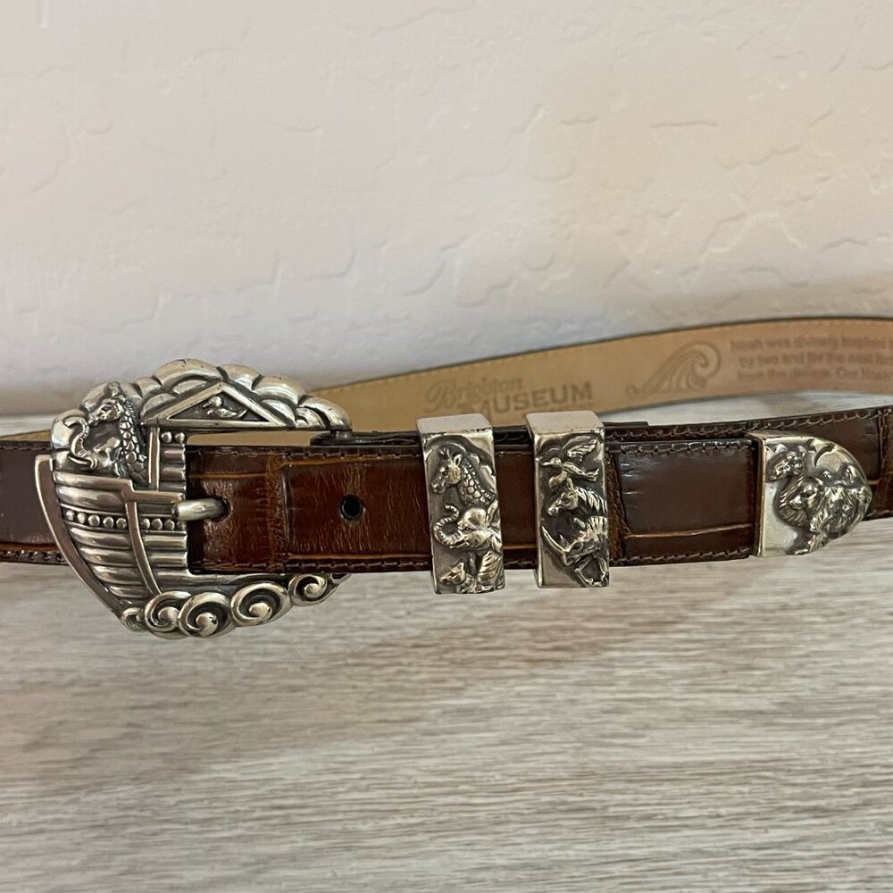 Vintage Brighton Belt Noah's Ark Museum Brown Leather Silver 36308 1995 Small - Picture 3 of 13